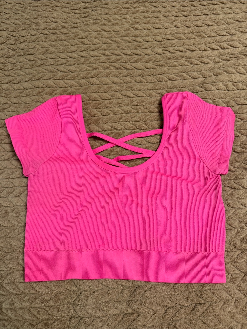 Aerie Women's Bright Pink Ribbed Crisscross Crop Top